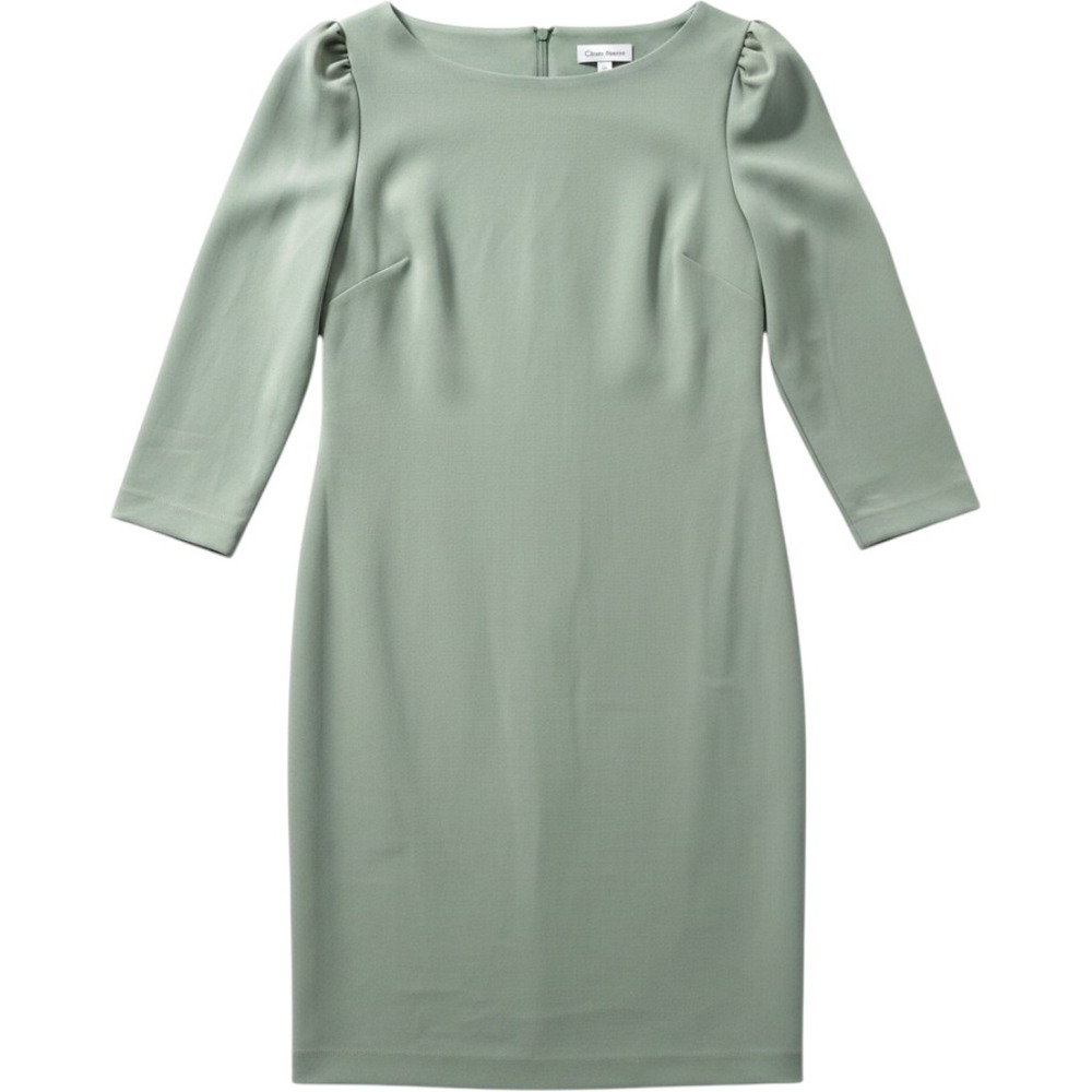 Calvin Klein Seafoam Green Exposed Gold Zip 3/4 Sleeve Sheath Office Dress Sz 12